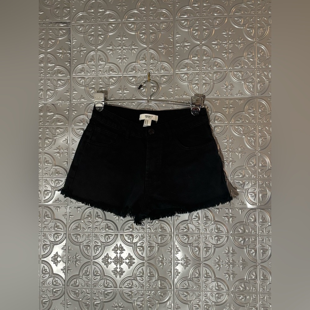 Forever 21 Shorts Womens 25 Black Denim Jean Distressed Raw Hem Cutoff